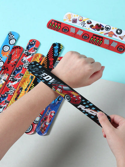12pcs Racing Theme Plastic Slap Bracelets, Racing Slap Bracelets, Birthday Wedding Decoration, Baby Boy Shower Supplies, Gender Reveal Party Supplies, Racing Theme Birthday Party Decoration, 1st Birth