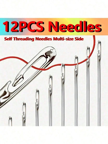 12pcs Stainless Steel Easy Threading Side Hole Sewing Needles, Suitable For Elderly Handcraft Sewing, DIY Household Craft- White, Sewing Needles, Needlework, Embroidery, Craft Supplies