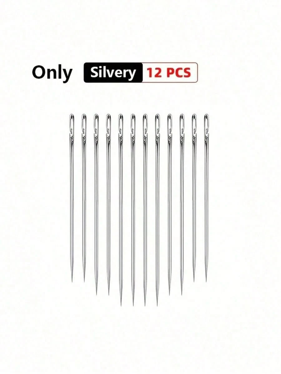 12pcs Stainless Steel Easy Threading Side Hole Sewing Needles, Suitable For Elderly Handcraft Sewing, DIY Household Craft- White, Sewing Needles, Needlework, Embroidery, Craft Supplies