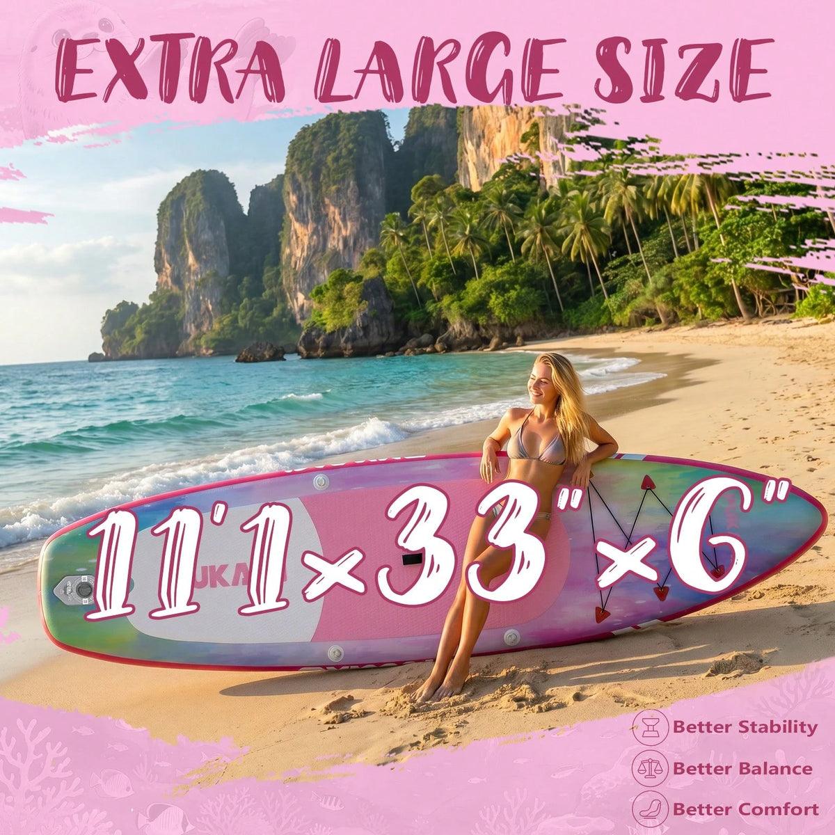 133" Inflatable Paddle Board With 450LBS Ultra-High Weight Capacity, Vacation Style Surfboard With Carry Bag\Fin\Hand Pump\Leash\Repair Kit For Travel\Fishing\Surfing\Padding
