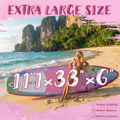 133" Inflatable Paddle Board With 450LBS Ultra-High Weight Capacity, Vacation Style Surfboard With Carry Bag\Fin\Hand Pump\Leash\Repair Kit For Travel\Fishing\Surfing\Padding