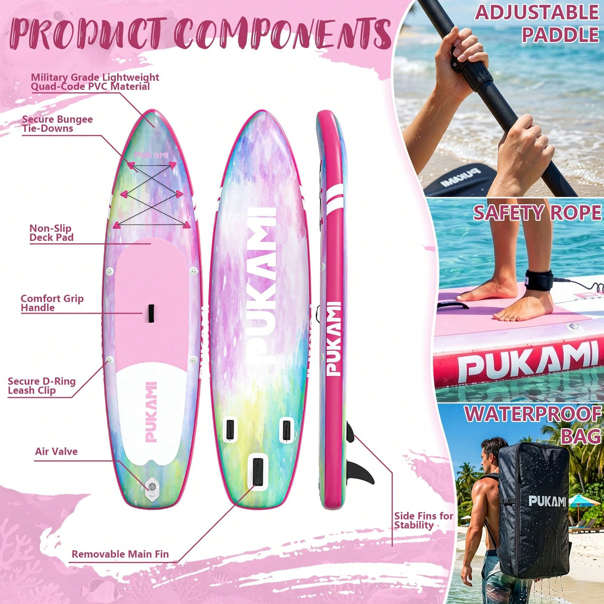 133" Inflatable Paddle Board With 450LBS Ultra-High Weight Capacity, Vacation Style Surfboard With Carry Bag\Fin\Hand Pump\Leash\Repair Kit For Travel\Fishing\Surfing\Padding