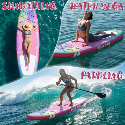 133" Inflatable Paddle Board With 450LBS Ultra-High Weight Capacity, Vacation Style Surfboard With Carry Bag\Fin\Hand Pump\Leash\Repair Kit For Travel\Fishing\Surfing\Padding