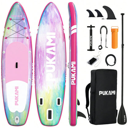 133" Inflatable Paddle Board With 450LBS Ultra-High Weight Capacity, Vacation Style Surfboard With Carry Bag\Fin\Hand Pump\Leash\Repair Kit For Travel\Fishing\Surfing\Padding