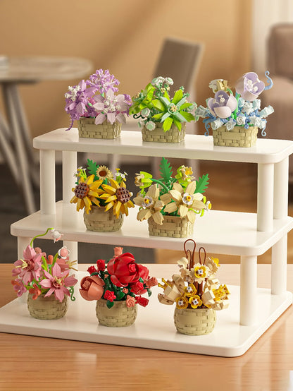 1361PCS Simulation Eternal Flower Building Blocks Flower Basket Rose/Sunflower/Tulip/Lily Of The Valley/Lily/Gardenia Creative DIY 3D Assembly Puzzle Bonsai Succulent Plant Decoration Birthday Gift Ha