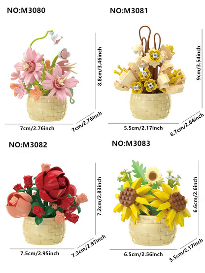 1361PCS Simulation Eternal Flower Building Blocks Flower Basket Rose/Sunflower/Tulip/Lily Of The Valley/Lily/Gardenia Creative DIY 3D Assembly Puzzle Bonsai Succulent Plant Decoration Birthday Gift Ha