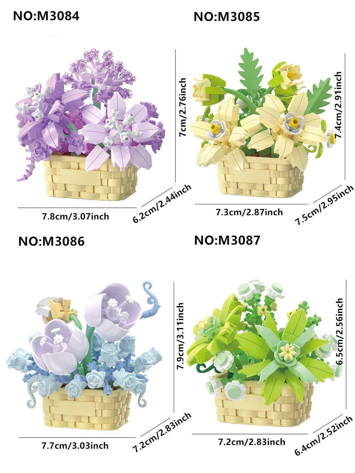 1361PCS Simulation Eternal Flower Building Blocks Flower Basket Rose/Sunflower/Tulip/Lily Of The Valley/Lily/Gardenia Creative DIY 3D Assembly Puzzle Bonsai Succulent Plant Decoration Birthday Gift Ha