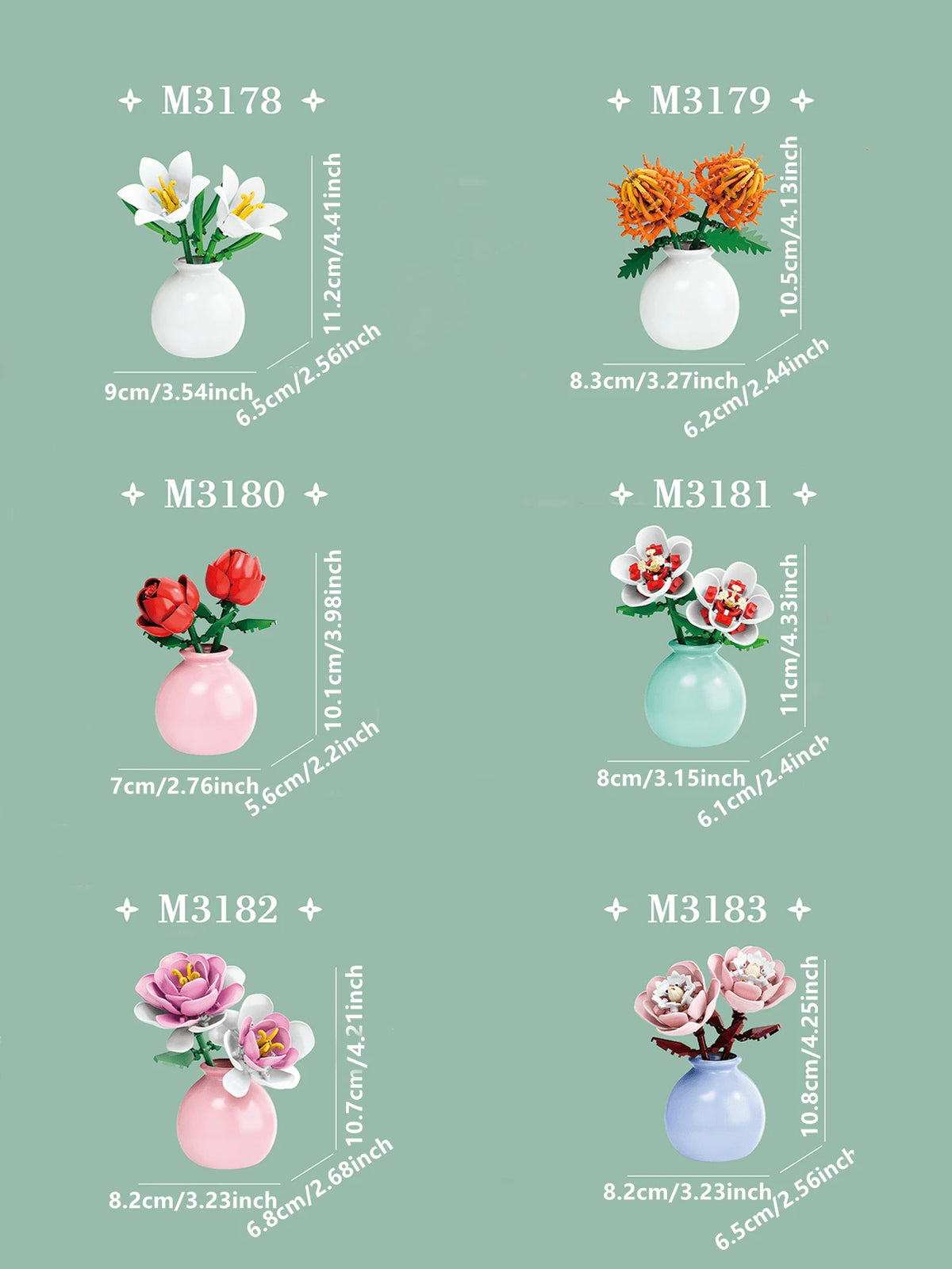 1361PCS Simulation Eternal Flower Building Blocks Flower Basket Rose/Sunflower/Tulip/Lily Of The Valley/Lily/Gardenia Creative DIY 3D Assembly Puzzle Bonsai Succulent Plant Decoration Birthday Gift Ha