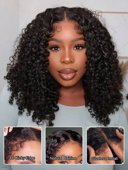 13x6 Jerry Curly Lace Front Wigs Human Hair Natural Full Edges Lace Pre-Plucked Lace Wig With Baby Hair Brazilian 13x4 Human Hair Wig For Women Ear To Ear HD Transparent Lace For Natural Looking