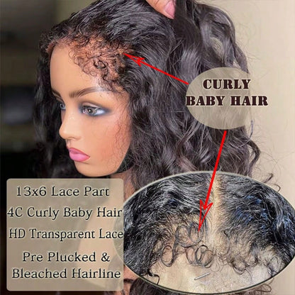 13x6 Jerry Curly Lace Front Wigs Human Hair Natural Full Edges Lace Pre-Plucked Lace Wig With Baby Hair Brazilian 13x4 Human Hair Wig For Women Ear To Ear HD Transparent Lace For Natural Looking