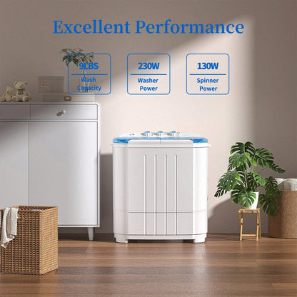 14 Lbs Portable Washing Machine, Portable Washer For Apartment With 9 Lbs Washer, 5 Lbs Spinner, Mini Compact Top Load Washing Machine For RV Dorm Small Space