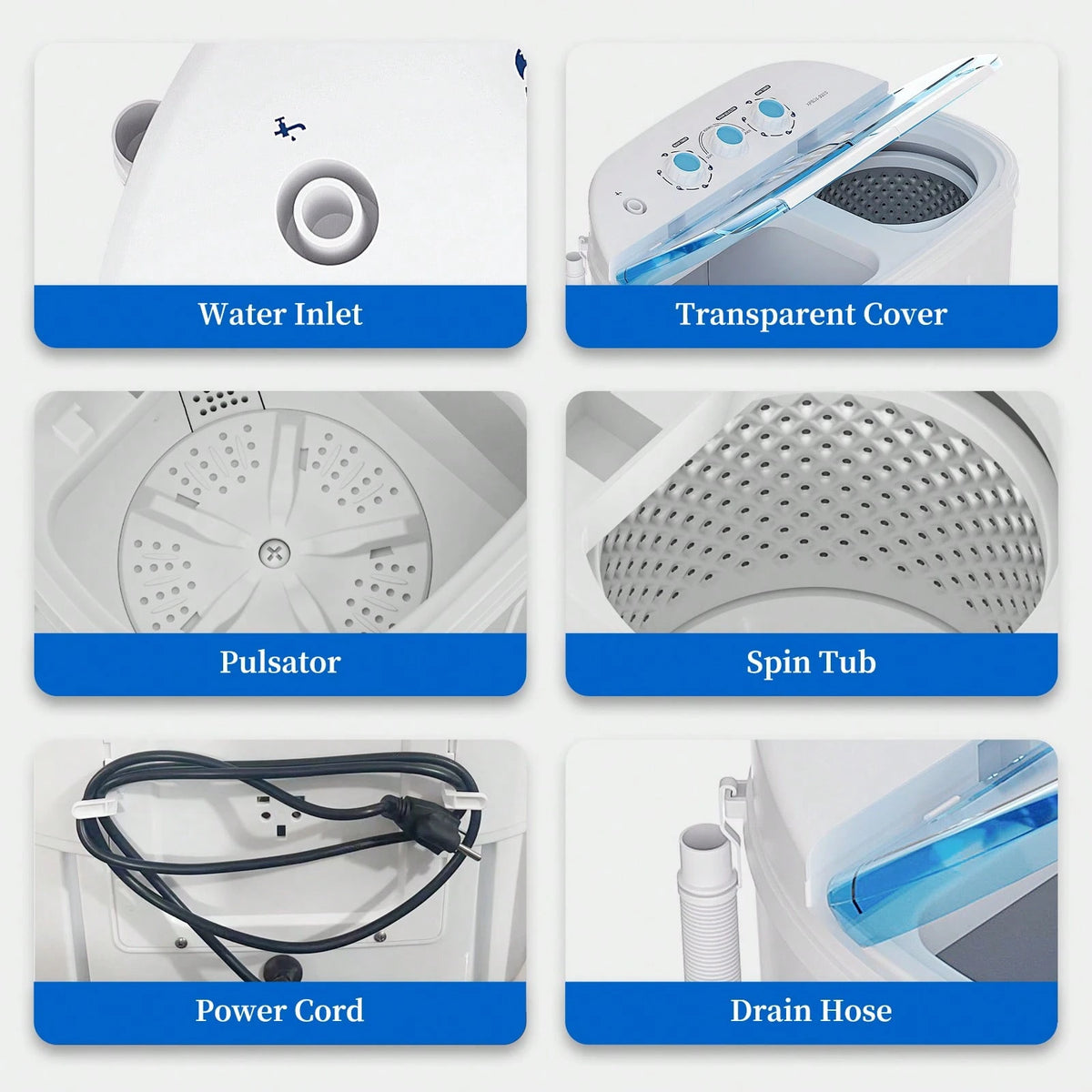 14 Lbs Portable Washing Machine, Portable Washer For Apartment With 9 Lbs Washer, 5 Lbs Spinner, Mini Compact Top Load Washing Machine For RV Dorm Small Space
