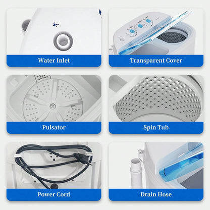 14 Lbs Portable Washing Machine, Portable Washer For Apartment With 9 Lbs Washer, 5 Lbs Spinner, Mini Compact Top Load Washing Machine For RV Dorm Small Space
