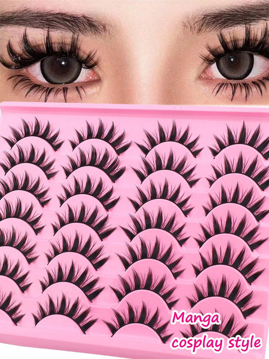 14 Pairs Manga Little Devil Style False Eyelashes, Japanese Cosplay Thick Exaggerated False Eyelashes Extension, Spiky Cartoon Dramatic Look, Black Stem False Eyelashes, Soft Natural, Lightweight Comf