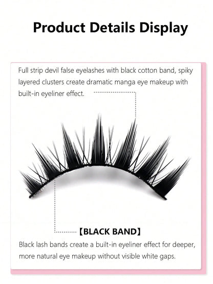 14 Pairs Manga Little Devil Style False Eyelashes, Japanese Cosplay Thick Exaggerated False Eyelashes Extension, Spiky Cartoon Dramatic Look, Black Stem False Eyelashes, Soft Natural, Lightweight Comf
