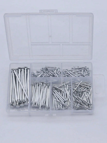 140-280pcs Hardware Nail Set, Includes Picture Hanging Nails, Wood Nails, Wall Nails And Storage Box, 6 Sizes, Steel Nails