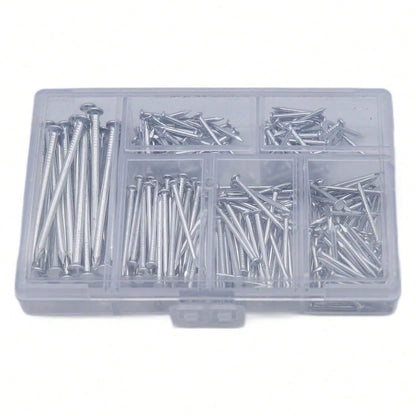 140-280pcs Hardware Nail Set, Includes Picture Hanging Nails, Wood Nails, Wall Nails And Storage Box, 6 Sizes, Steel Nails
