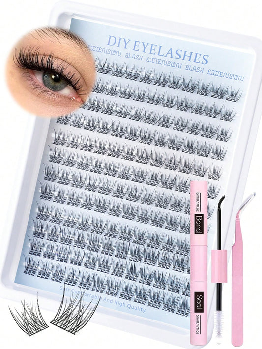 144/168pcs Natural Curly False Eyelashes Set, 168pcs Cluster False Eyelashes Set, Delicate Eyelash Extension, 8-16mm Individual False Eyelashes, Comes With Eyelash Glue And Eyelash Tweezers, Suitable