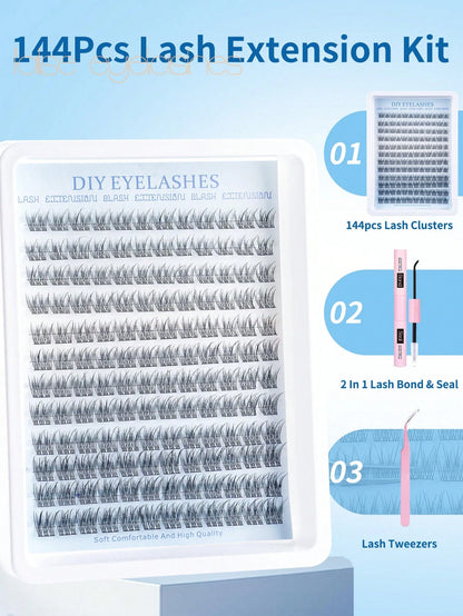144/168pcs Natural Curly False Eyelashes Set, 168pcs Cluster False Eyelashes Set, Delicate Eyelash Extension, 8-16mm Individual False Eyelashes, Comes With Eyelash Glue And Eyelash Tweezers, Suitable