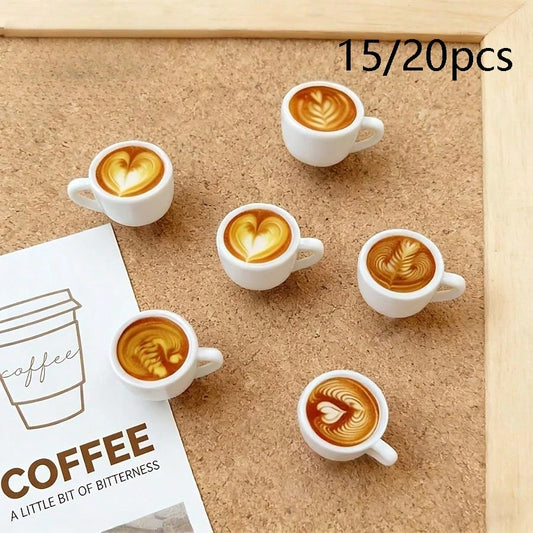 15/20pcs Coffee Cup Decorative Push Pins, Cute Latte Art Coffee Cup Shaped Thumb Tacks, Random Styles, For Bulletin Board, Desk Decor And Cork Board Accessories, Pins, Room Decor, Thumb Tacks