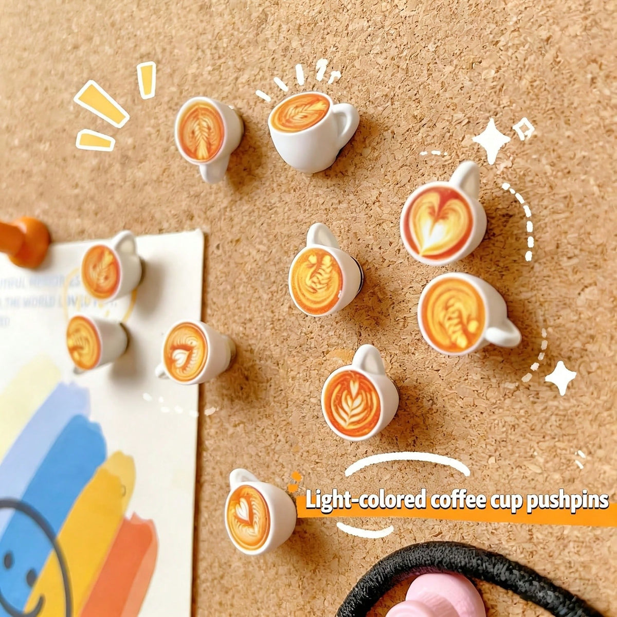 15/20pcs Coffee Cup Decorative Push Pins, Cute Latte Art Coffee Cup Shaped Thumb Tacks, Random Styles, For Bulletin Board, Desk Decor And Cork Board Accessories, Pins, Room Decor, Thumb Tacks