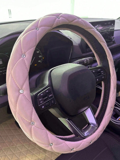 15-Inch Diamond Faux Leather Steering Wheel Cover- Black & White