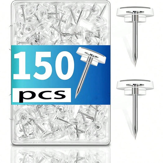 150pcs Clear Push Pins- Heavy Duty Plastic Head Thumb Tacks For Bulletin Boards, Cork Boards, Office & School Use