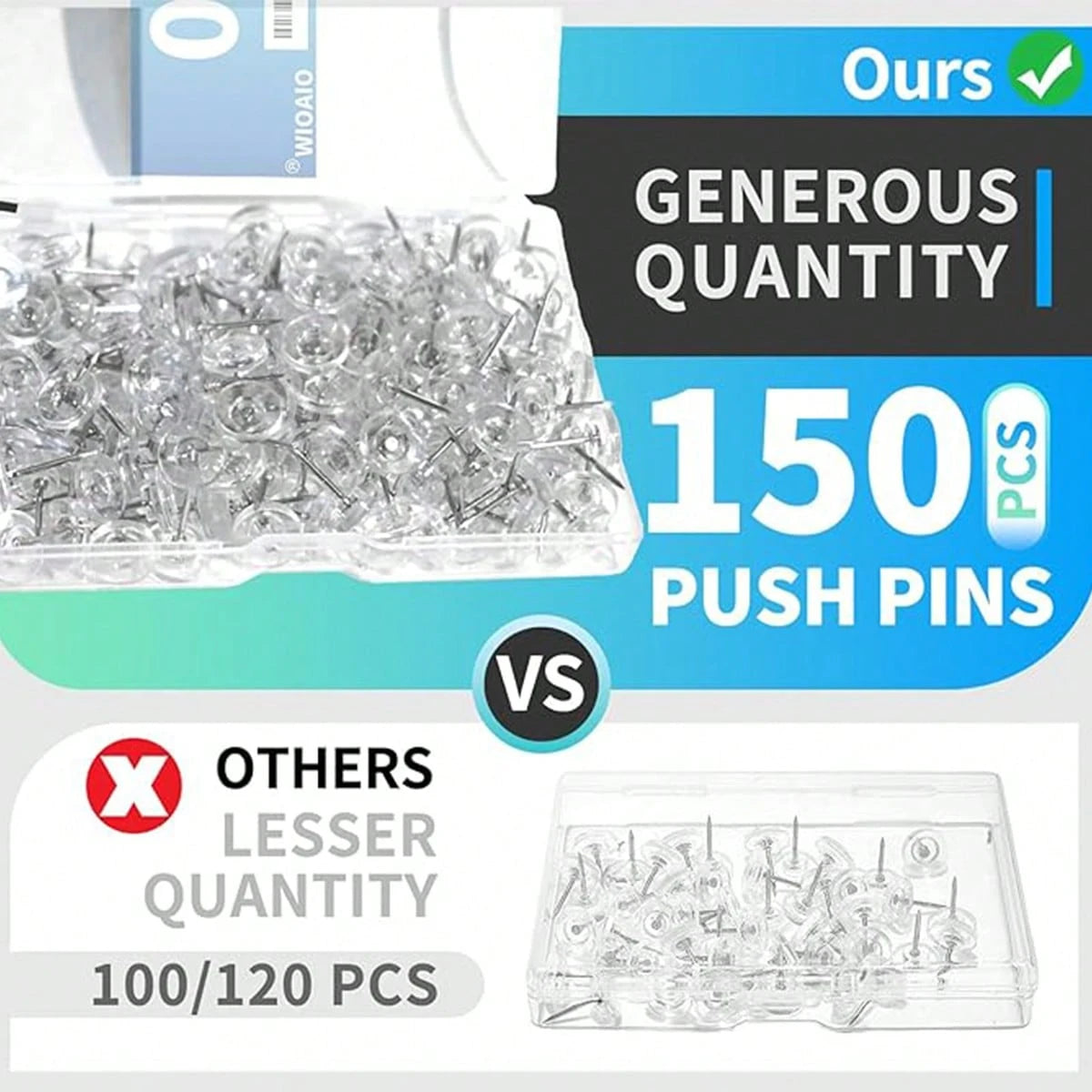 150pcs Clear Push Pins- Heavy Duty Plastic Head Thumb Tacks For Bulletin Boards, Cork Boards, Office & School Use
