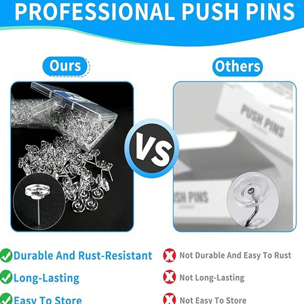 150pcs Clear Push Pins- Heavy Duty Plastic Head Thumb Tacks For Bulletin Boards, Cork Boards, Office & School Use