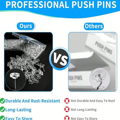 150pcs Clear Push Pins- Heavy Duty Plastic Head Thumb Tacks For Bulletin Boards, Cork Boards, Office & School Use