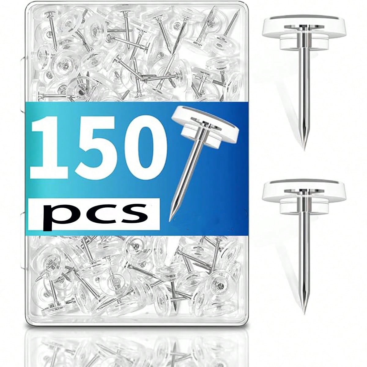 150pcs Clear Push Pins- Heavy Duty Plastic Head Thumb Tacks For Bulletin Boards, Cork Boards, Office & School Use