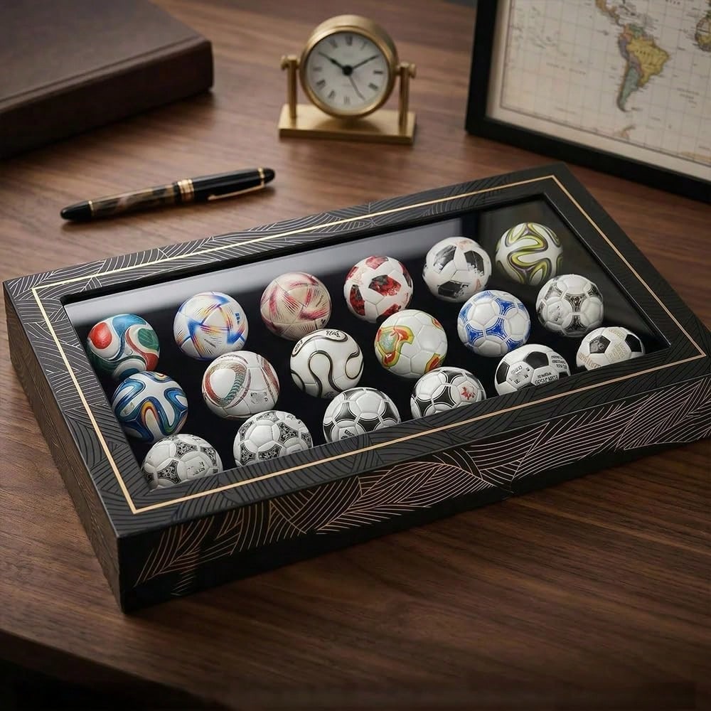 15Pcs Handmade Mini Historical Soccer Ball Collection Set, Classic Replica Football Ornament With Display Gift Box, Sports Fan Desk Decor & Collectible Souvenir Gift