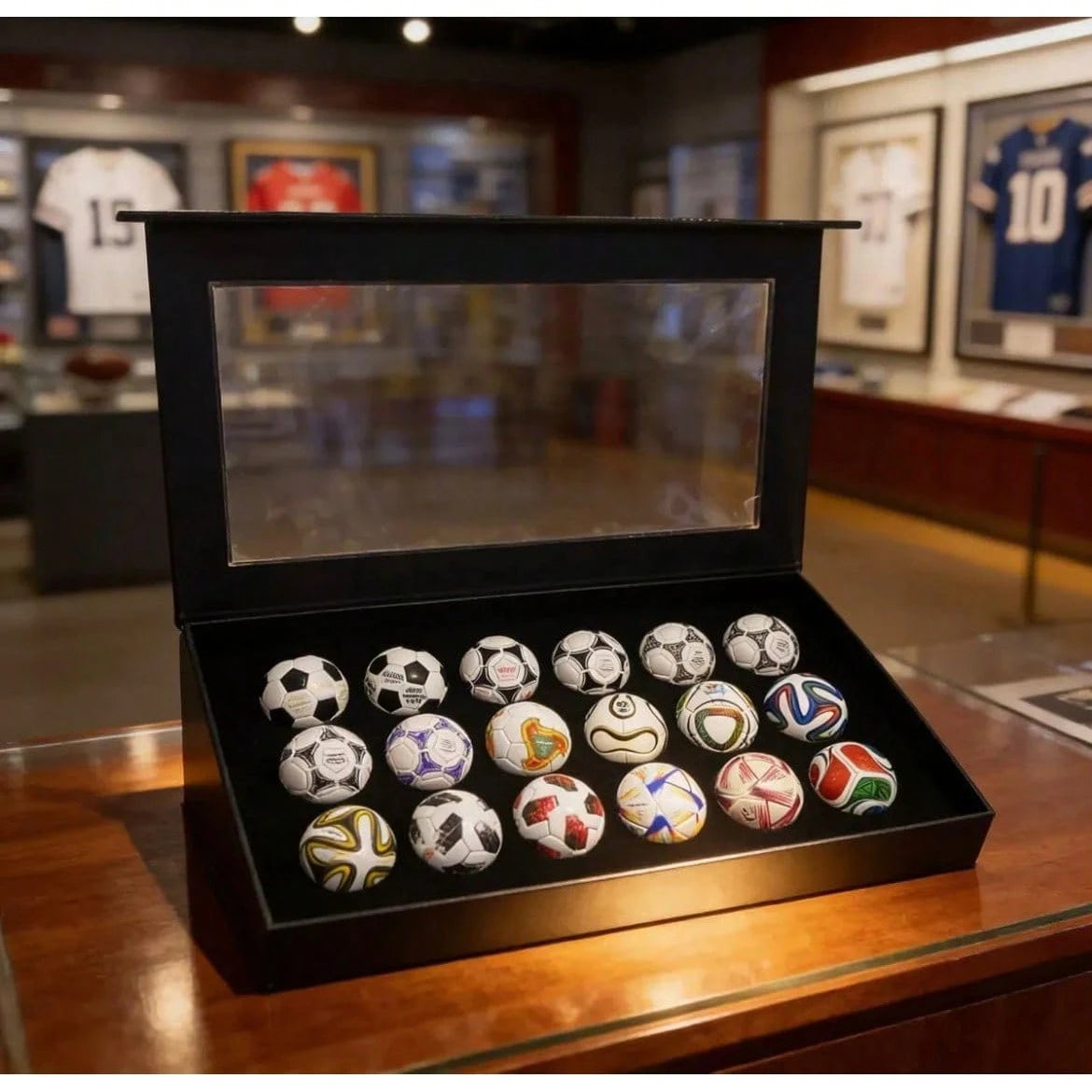 15Pcs Handmade Mini Historical Soccer Ball Collection Set, Classic Replica Football Ornament With Display Gift Box, Sports Fan Desk Decor & Collectible Souvenir Gift