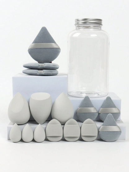 15pcs Makeup Sponges With Storage Case, 3pcs Makeup Sponge Sponge & 3pcs Mini Makeup Sponge Sponge & 3pcs Loose Powder Puff & 3pcs Mini Loose Powder Puff & 3pcs Mini Finger Air Cushion Puff. Mixed Bea