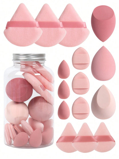 15pcs Makeup Sponges With Storage Case, 3pcs Makeup Sponge Sponge & 3pcs Mini Makeup Sponge Sponge & 3pcs Loose Powder Puff & 3pcs Mini Loose Powder Puff & 3pcs Mini Finger Air Cushion Puff. Mixed Bea