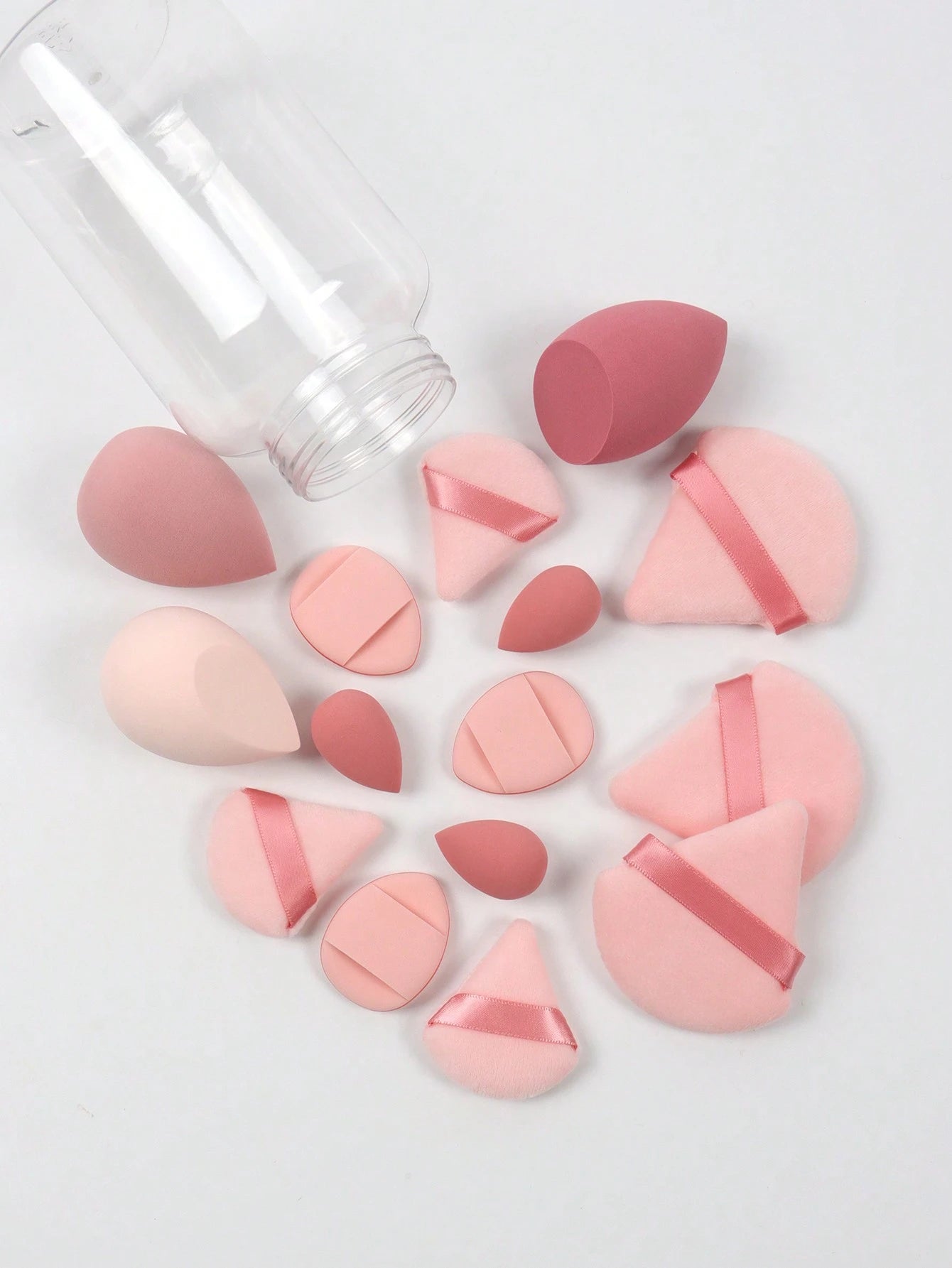 15pcs Makeup Sponges With Storage Case, 3pcs Makeup Sponge Sponge & 3pcs Mini Makeup Sponge Sponge & 3pcs Loose Powder Puff & 3pcs Mini Loose Powder Puff & 3pcs Mini Finger Air Cushion Puff. Mixed Bea