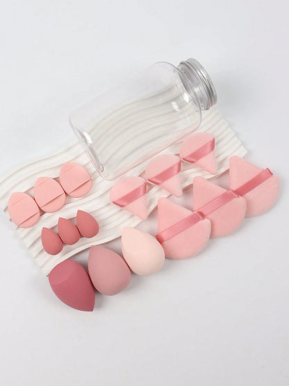 15pcs Makeup Sponges With Storage Case, 3pcs Makeup Sponge Sponge & 3pcs Mini Makeup Sponge Sponge & 3pcs Loose Powder Puff & 3pcs Mini Loose Powder Puff & 3pcs Mini Finger Air Cushion Puff. Mixed Bea