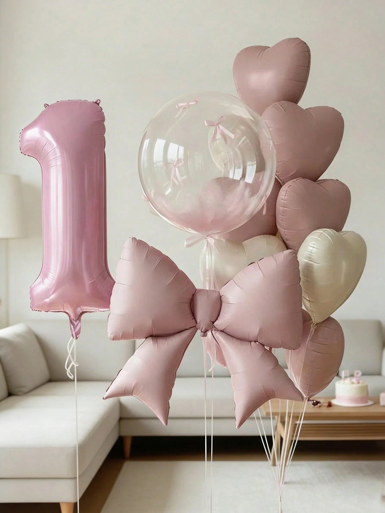 15pcs Pink Birthday Party Decorations, 40-Inch Pink Number 0-9 Foil Balloons, 18-Inch Clear Bubble Balloons, Matte Pink Bow Balloons, 18-Inch Pink & Cream Heart Balloons, Suitable For Birthday Party