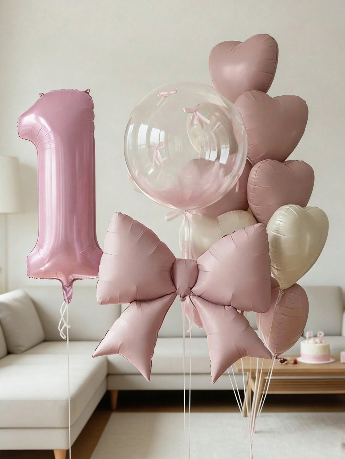 15pcs Pink Birthday Party Decorations, 40-Inch Pink Number 0-9 Foil Balloons, 18-Inch Clear Bubble Balloons, Matte Pink Bow Balloons, 18-Inch Pink & Cream Heart Balloons, Suitable For Birthday Party