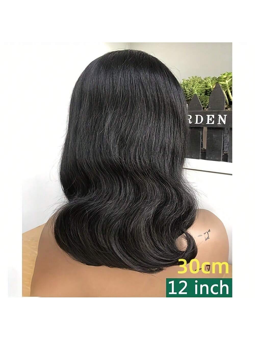 16 Inch Body Wave Bob Wig For Women- Natural Black, 180% Density, 13x6 HD Lace Front, Pre-Plucked Human Hair, Versatile Styling With Choker Necklace