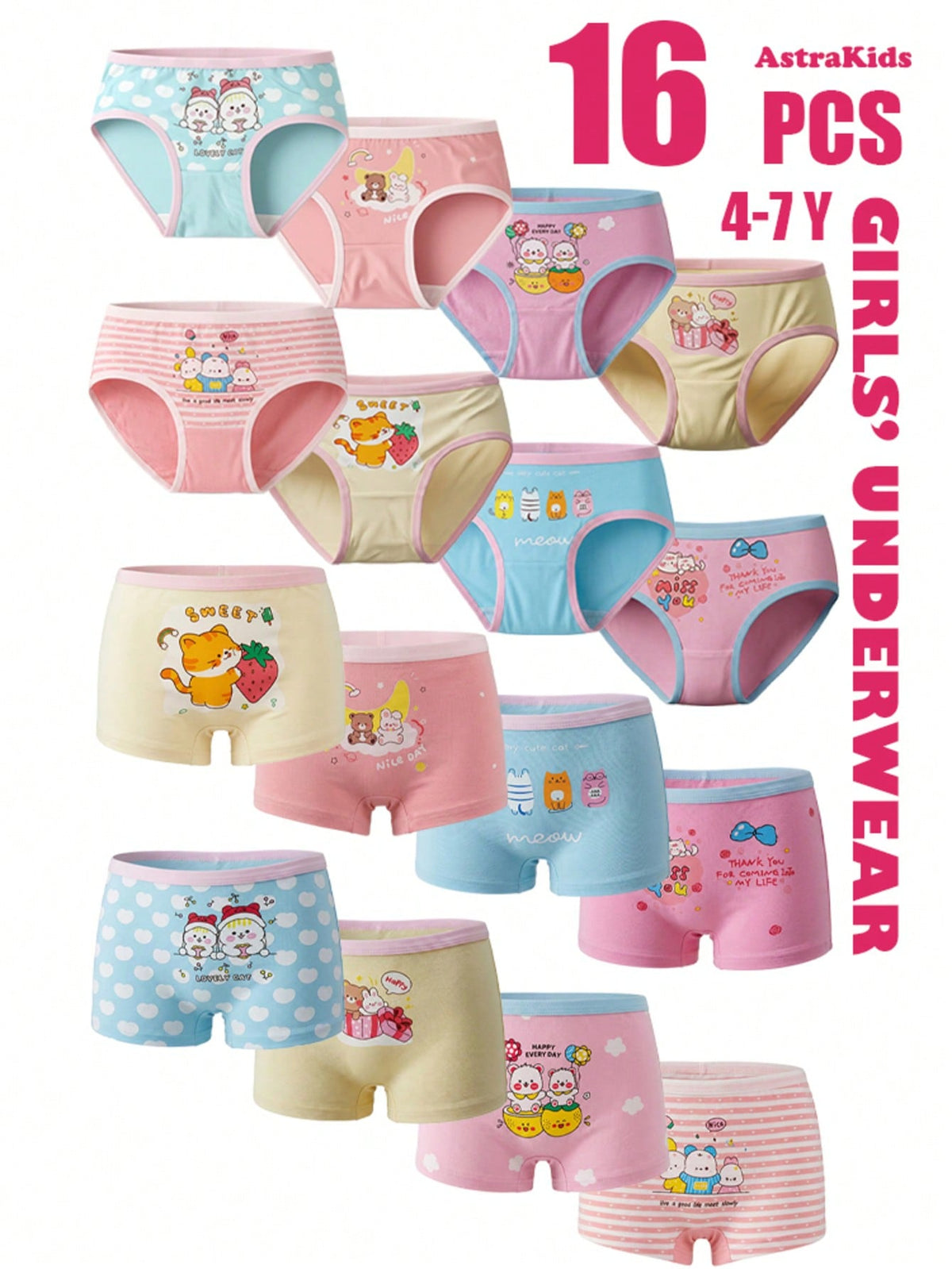 16 Pack Girls Underwear Soft Fabric Lovely Print Panties For Kids 4-8Y #Girls Briefs