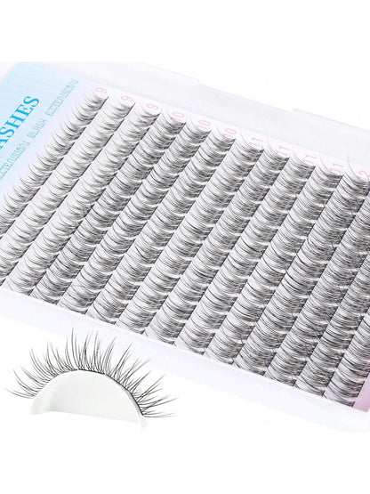 168Pcs D Curl Natural Lash Extension Kit 168Pcs Lash Clusters Kit Wispy Eyelash Extensions 9-12MM Individual Lashes Extensions With Bond And Seal Lash Glue And Eyelash Extension Tweezers DIY At Home L