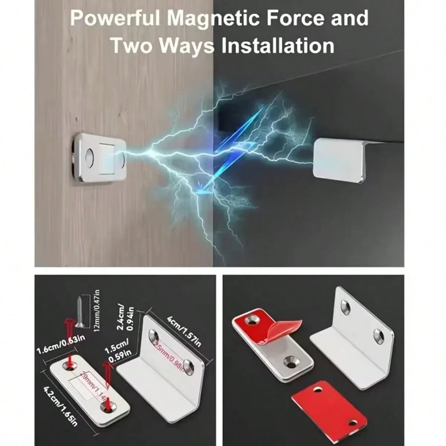 16pcs Steel L-Shaped Magnetic Cabinet Latches, Self-Adhesive Drawer Magnetic Locks, Strong Door Stopper, Suitable For Wardrobe, Cabinet, Closet Furniture Hardware
