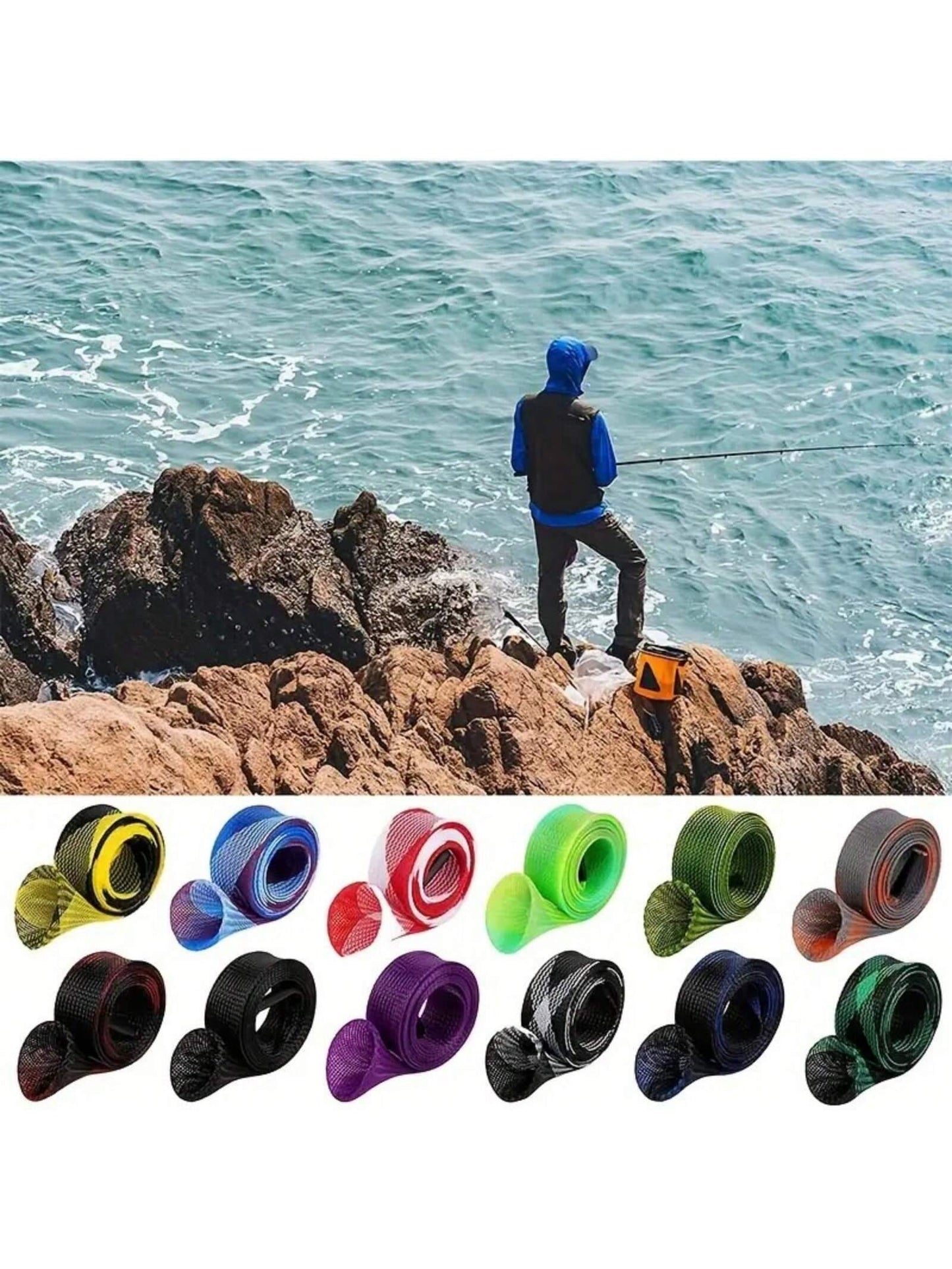 170cm 35mm/67in 1.4in Fishing Rod Socks Sleeve Cover, Braided Mesh Reusable Rods Pole Telescopic Protector Bag, Fishing Tools Accessories