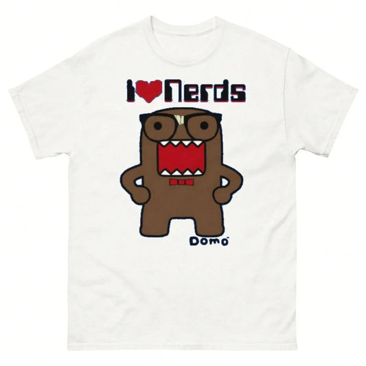 180GSM Pure Cotton Printed T Shirt I Love Nerd Domo Cute Anime Funny Unisex Graphic Soft Breathable Knit Casual Otaku Fan Tee