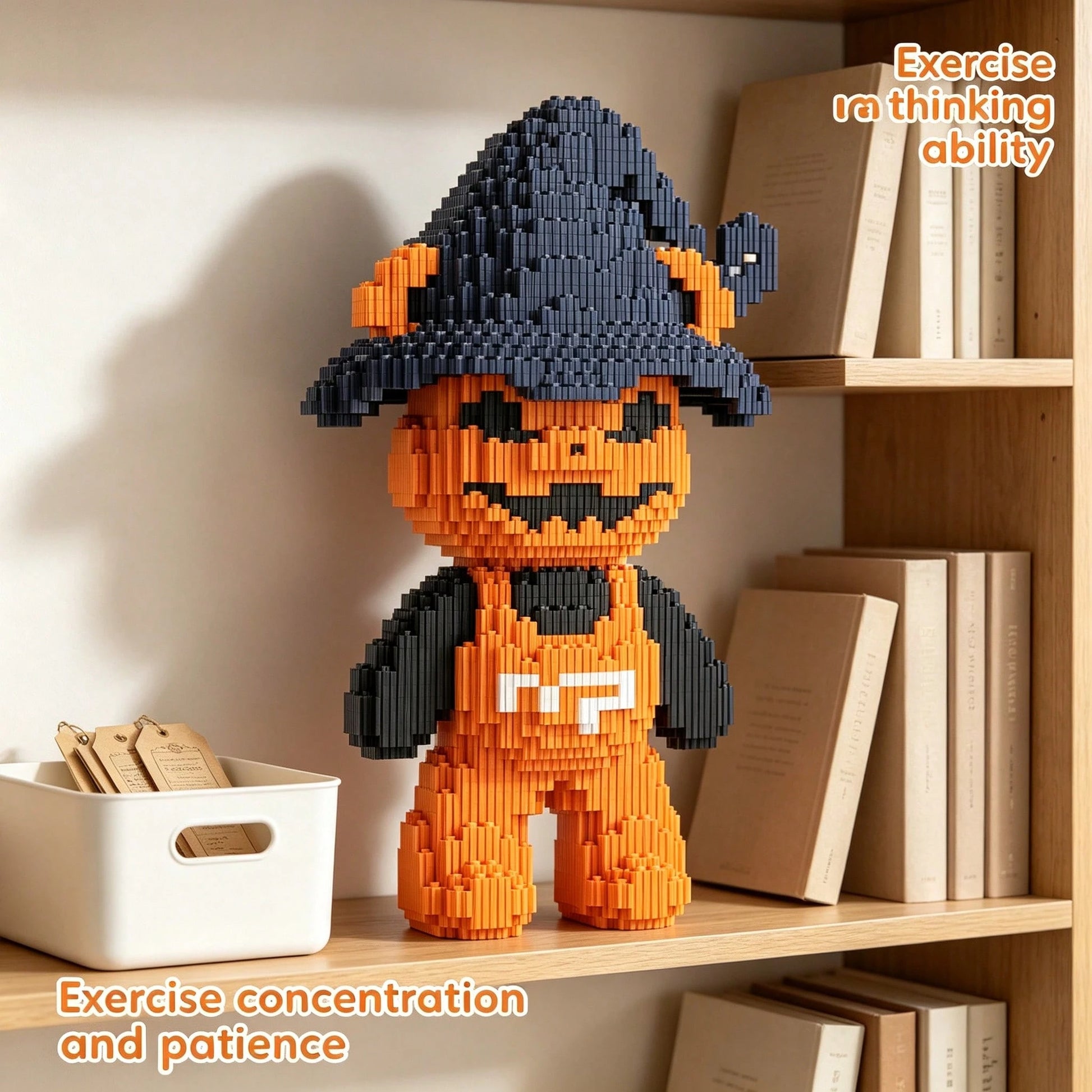 1836pcs Large Halloween Skeleton Bear Building Block Set, Creative Interlocking DIY Assembly Toy, Suitable For Adults And Teens, Party Games, Office And Home Decor, Durable Plastic Construction Kit