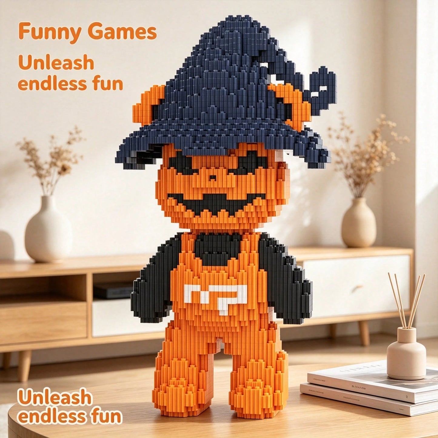 1836pcs Large Halloween Skeleton Bear Building Block Set, Creative Interlocking DIY Assembly Toy, Suitable For Adults And Teens, Party Games, Office And Home Decor, Durable Plastic Construction Kit