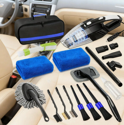 19pcs Car Cleaning Wash Kit Interior Detailing Cleaner Kit With High Power Handheld Vacuum, Brush Set, Windshield Tool, Duster, Towels, Complete Car Care Tool