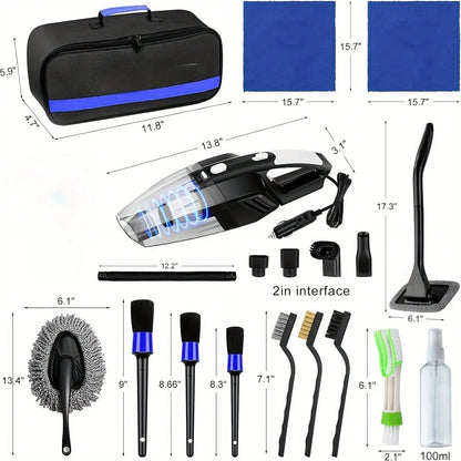 19pcs Car Cleaning Wash Kit Interior Detailing Cleaner Kit With High Power Handheld Vacuum, Brush Set, Windshield Tool, Duster, Towels, Complete Car Care Tool