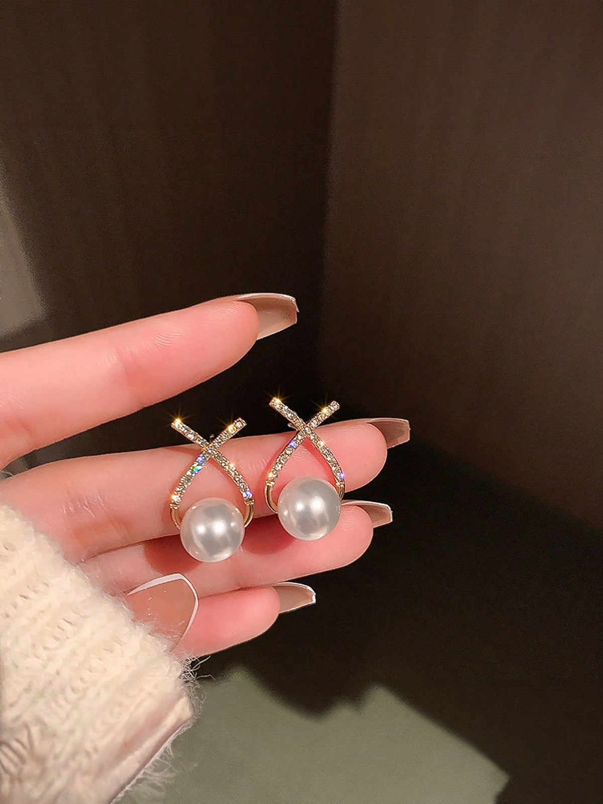 1pair Faux Pearl Stud Earrings With Sweetheart X Design, Suitable For Bridal Or Wedding Guests As A Gift Elegant, Valentine's Day Accessories